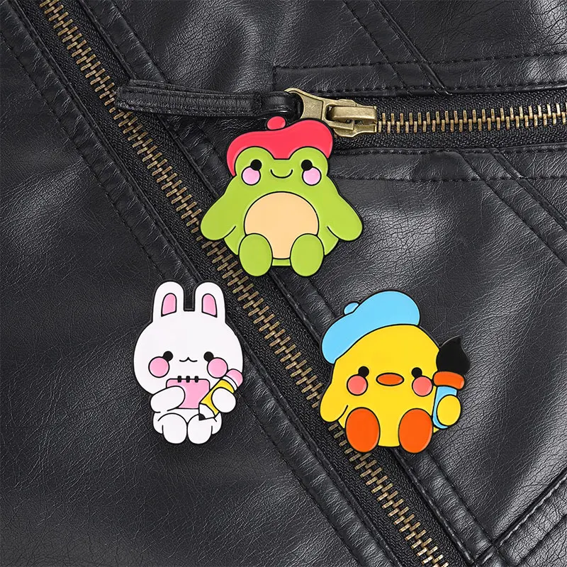 Artist White Rabbit With Pencil And Notebook Enamel Pin, Cute Kawaii Writer Brooch For Art Lovers And Creative Style