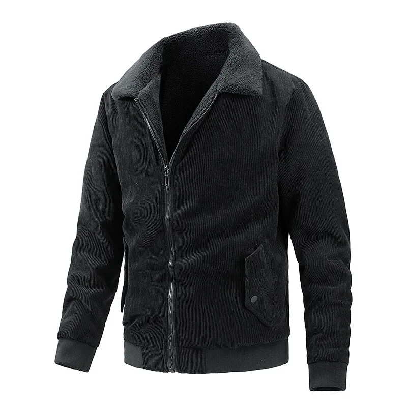 Winter Man Jacket Thicken Fleece Cold-proof Turn Down Collar Men Two-sided Coat Retro Vintage Long Sleeves Casual Male Outerwear