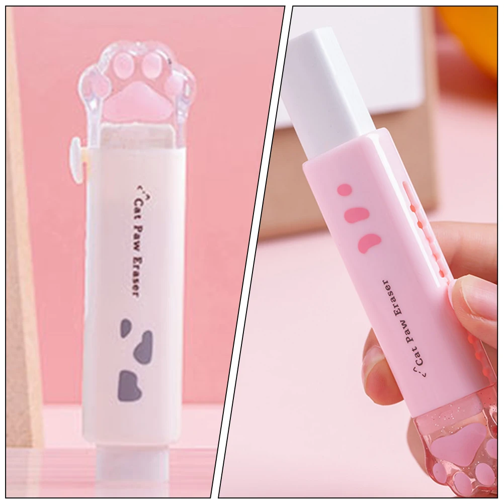 

3pcs Cat Paw Shaped Erasers Retractable Kawaii Cute Stationary Bulk for Pencils Cartoon School Supplies