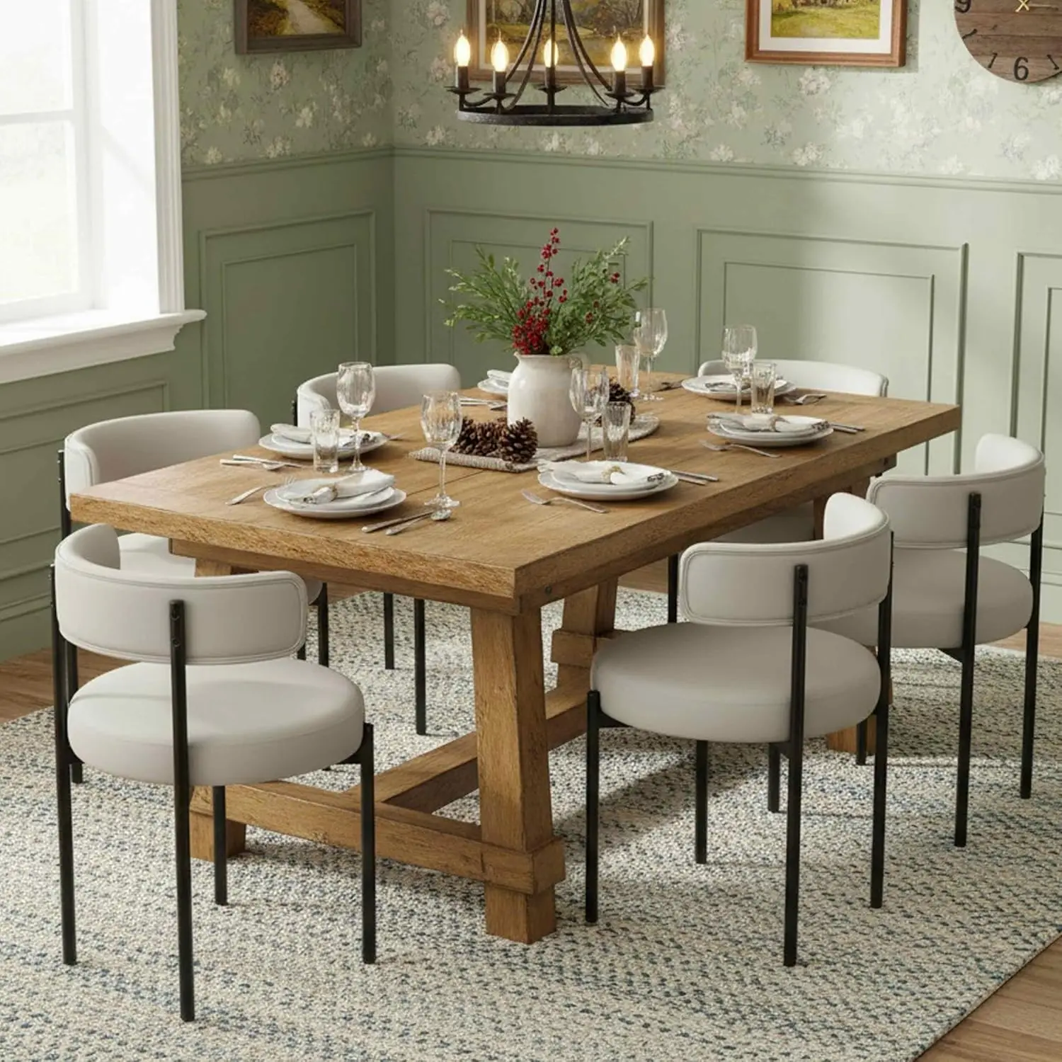 

Faux Leather Dining Chairs Set of 6, Upholstered Kitchen and Dining Room Chairs, Mid-Century Modern Dining Chairs with Round Bac