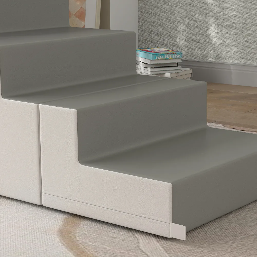 ชุดของเล่นโฟม Qaba: ทำความสะอาดง่าย 2 ชิ้น นุ่มและปลอดภัยสำหรับเด็กเล็ก/เด็ก สามารถปีน/คลาน/เลื่อนได้ สีเทาอ่อน