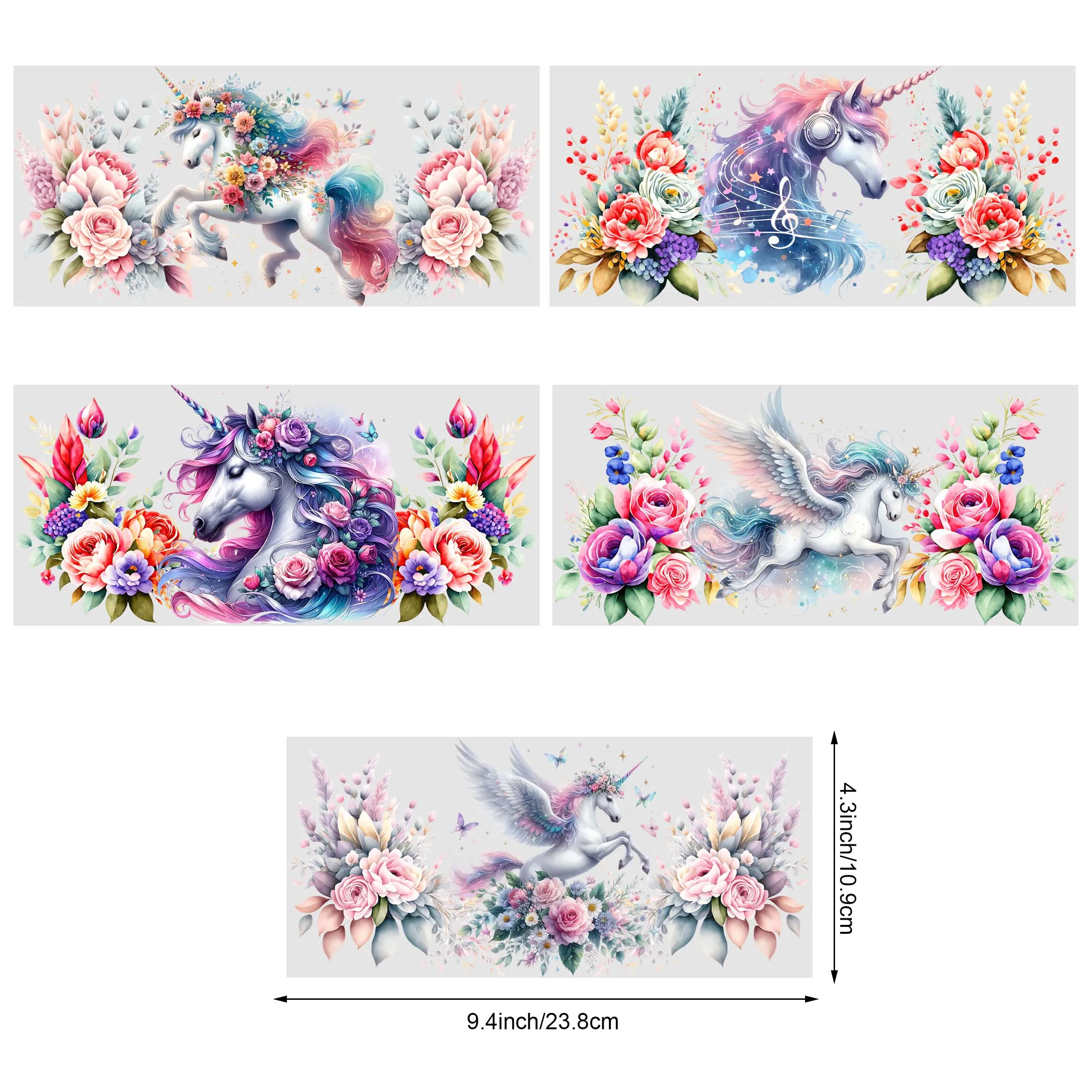 5 Sheets Of Unicorn UV DTF Transfer Stickers, Mug Waterproof Stickers,Stickers, Suitable for DIY,Crafts For 16 oz glass