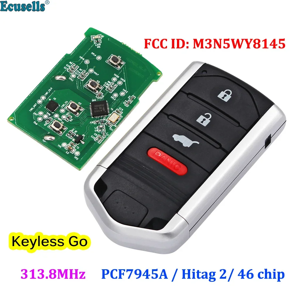 

4-кнопочный БЕСКЛЮЧЕВОЙ ключ Go Smart Remote Key SUV 313,8 MHz PCF7945A/HITAG 2/46 чип для Acura ZDX TL FCC ID: M3N5WY8145 HON66 Blade