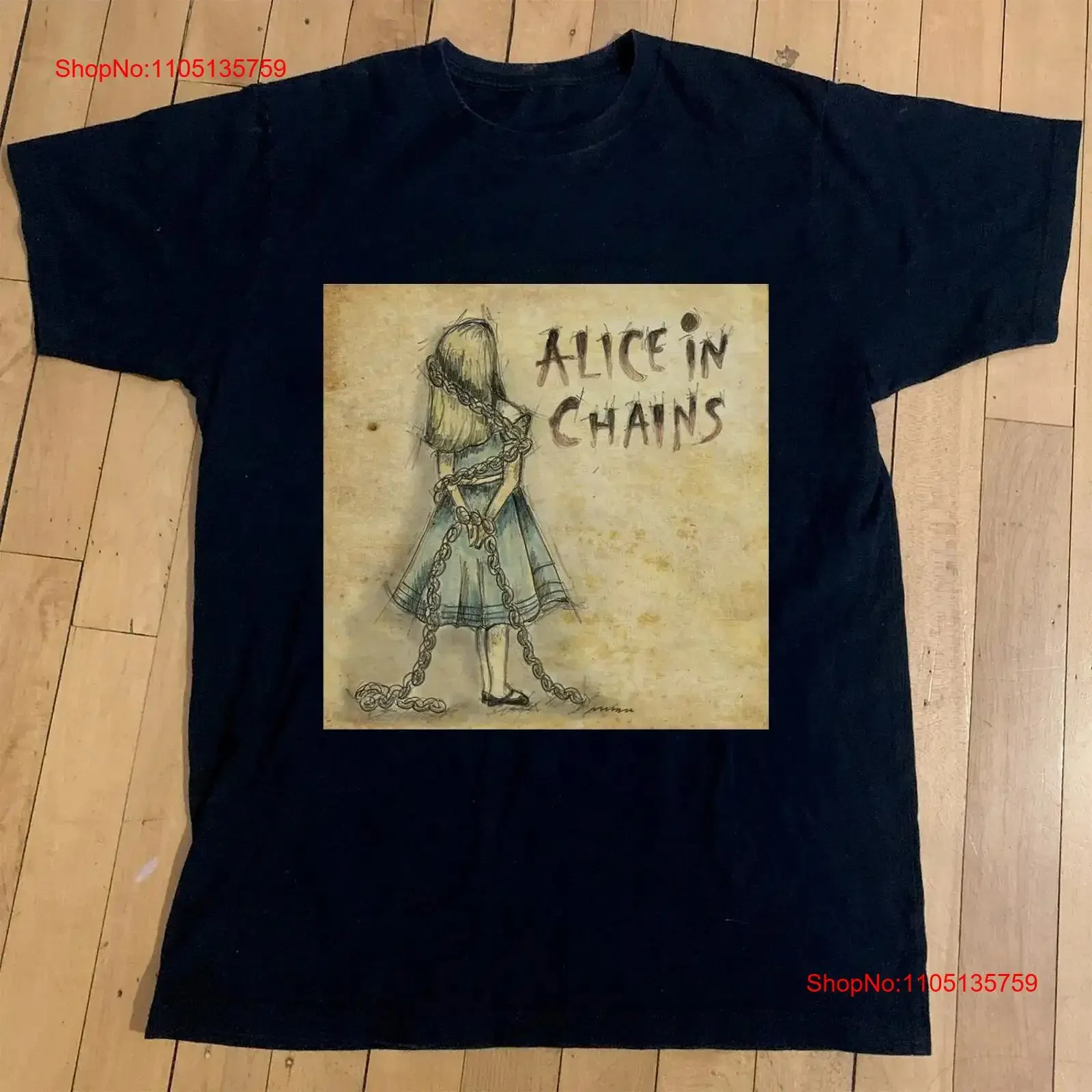 

Новая футболка в стиле «Алиса в цепях», черная, S 5XL, винтажная стираная дизайнерская одежда с рисунком, повседневная, универсальная, слегка мода