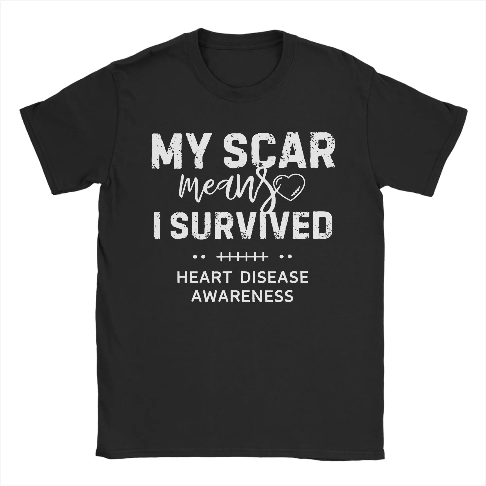 Casual My Scar Means I Survived Heart  T-Shirts for Men Crewneck Pure Cotton T Shirt  Short Sleeve Tee Shirt Graphic Clothing