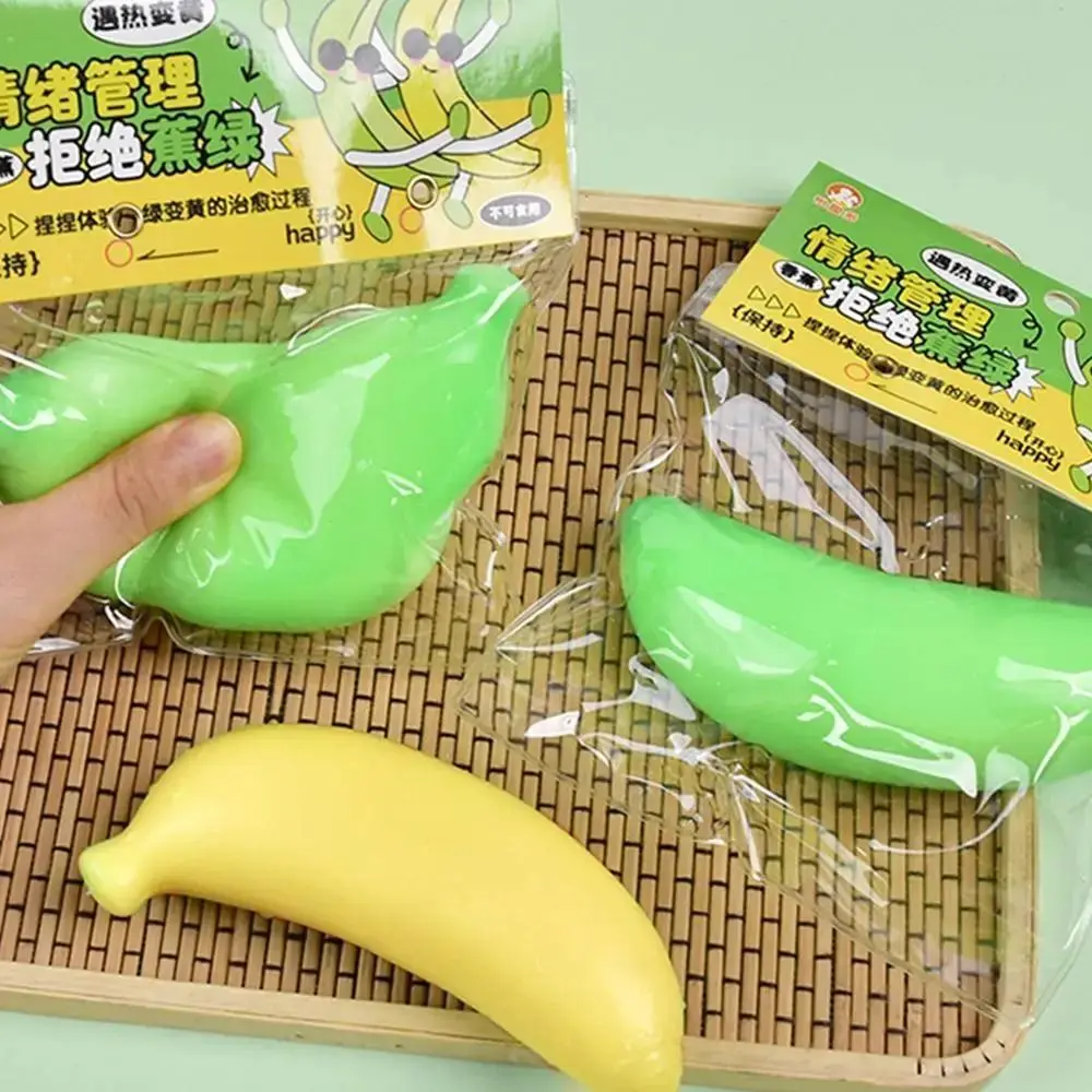 Sensory Toy Temperature Variation Banana Squeeze Toy Slow Rebound Kneading Mango Pinch Toy Soft 3D Kids Tricky Doll