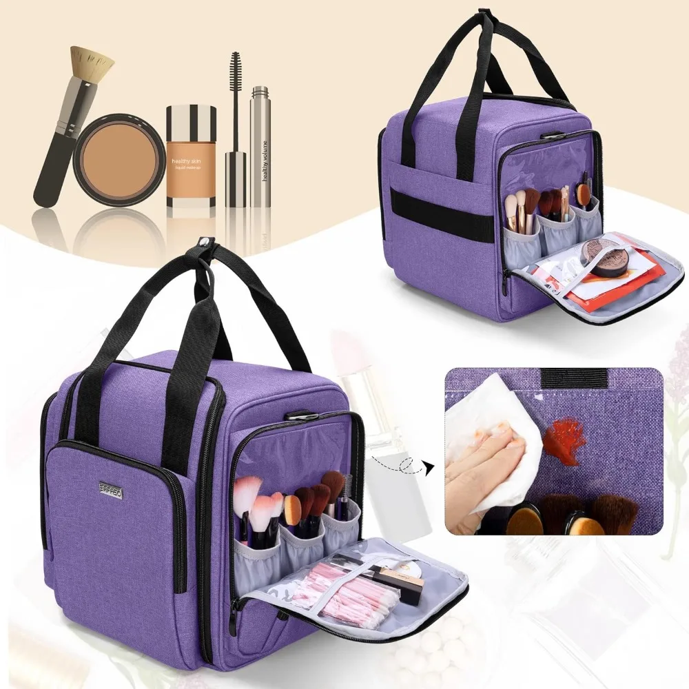 Imagem -03 - Bolsa de Maquiagem com Bolsas Internas Removíveis Bolsas Cosméticos Multifuncionais Detém Makup Suprimentos de Cabelo Patente Pendente Bolsas Cosméticos Roxos