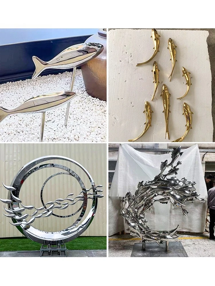 Household stainless steel fish sculpture landscape decoration outdoor