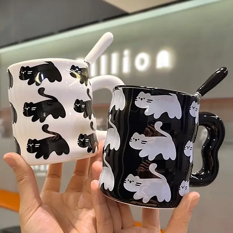 

Black Cat Cup High Appearance Couple Ceramic Mug New Office Drinking Breakfast Milk Coffee Cups Female Drinkware Couples Gifts