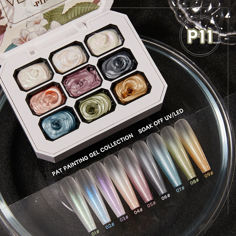 Vendeeni 9 Farben Patting Painting Gel Nagellack UV LED Soak Off Gel Lack Gradient Pat Gel Palette Blooming Transfer Design – Detail 36
