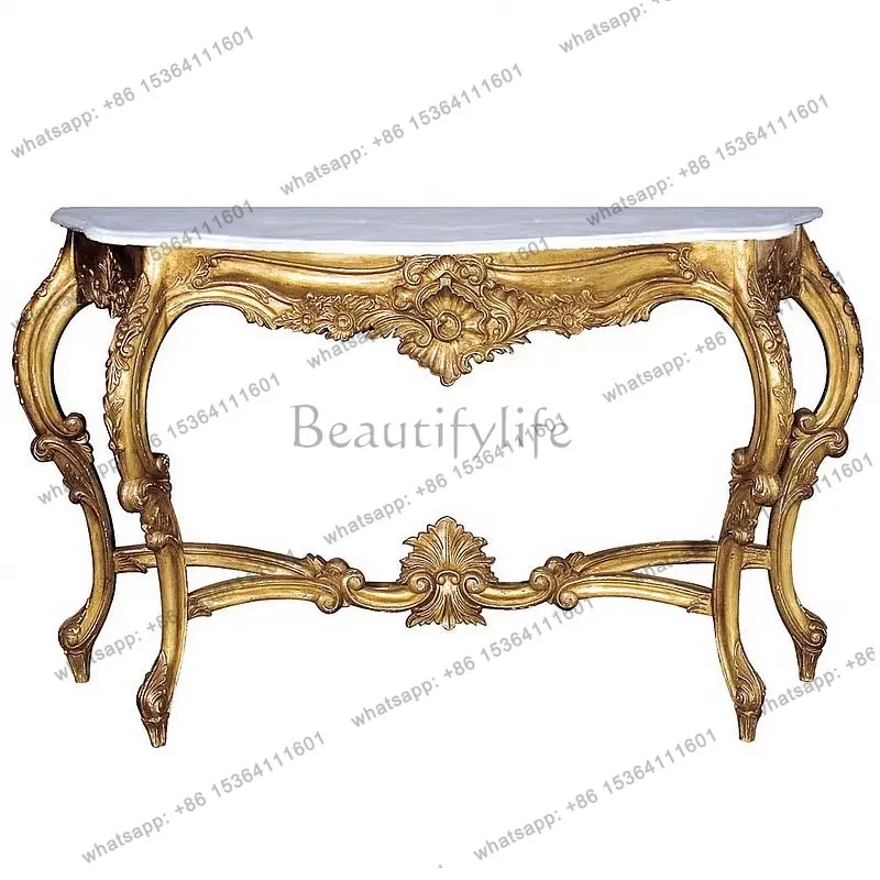 French solid wood entrance table retro gold old European hand-carved entrance table