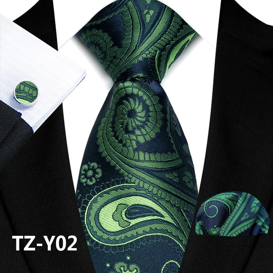 Paisley-Krawattenset für Herren, luxuriöse Krawatte, Einstecktuch, Manschettenknöpfe, 3-teiliges Set, klassische florale Krawatte, Einstecktuch für Anzug, Hochzeit, Business, Cravata – Detail 8