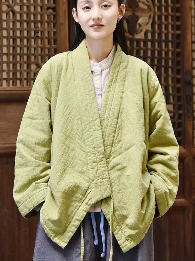 Neue chinesische Sle Damen-Teekleidung, warm, mit Fce gefüttert, Jaet-Gürtel, Zen-Meditationsrobe, Baumwollmantel, verbesserte Laienbruder...