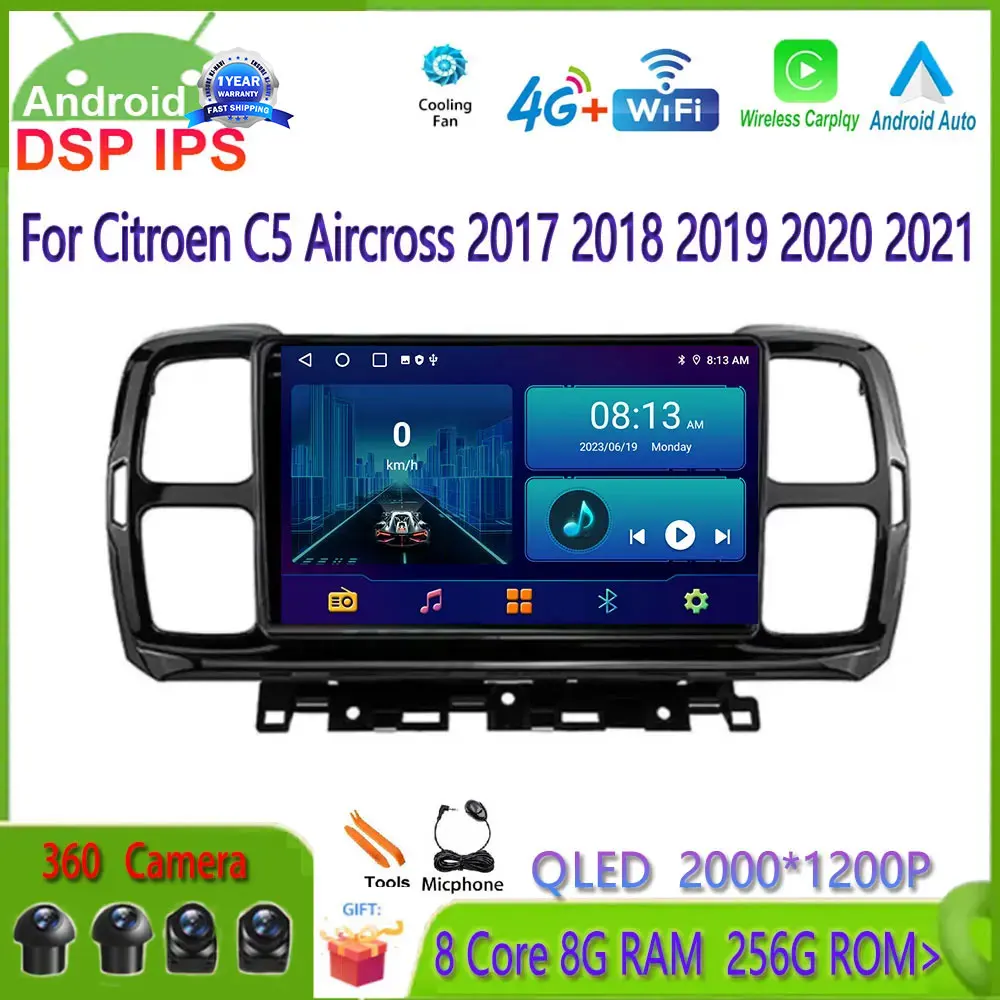 9'' Android 14 For Citroen C5 Aircross 2017 2018 2019 2020 2021 Car Radio Multimedia Video Player Navigation GPS 4G LTE NO 2 DIN