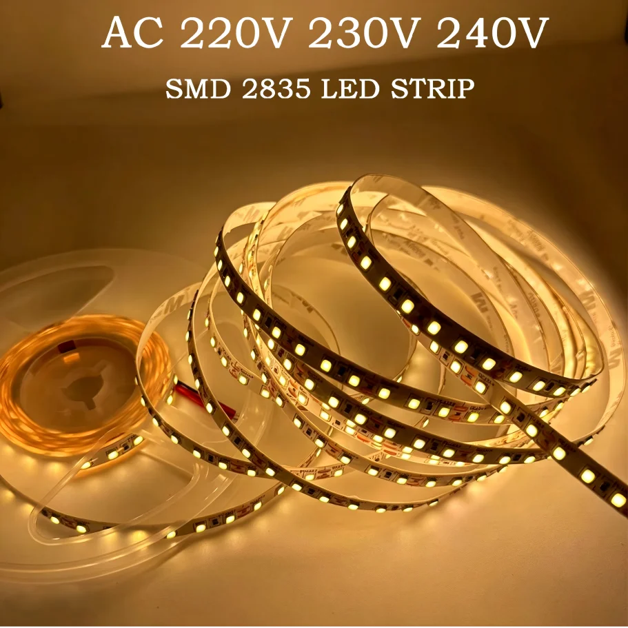 AC220V 230V 2835 LED Strip Light 120LEDs/m High Brightness Flexible Cuttable Soft LED Tape Light Yellow Pink Home Decor Lamp Bar