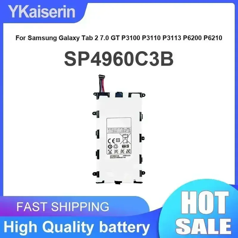 

For Samsung Galaxy Tab 2 7.0 GT P3100 P3110 P3113 P6200 P6210 Tablet Battery 4000mAh Replaceable SP4960C3B