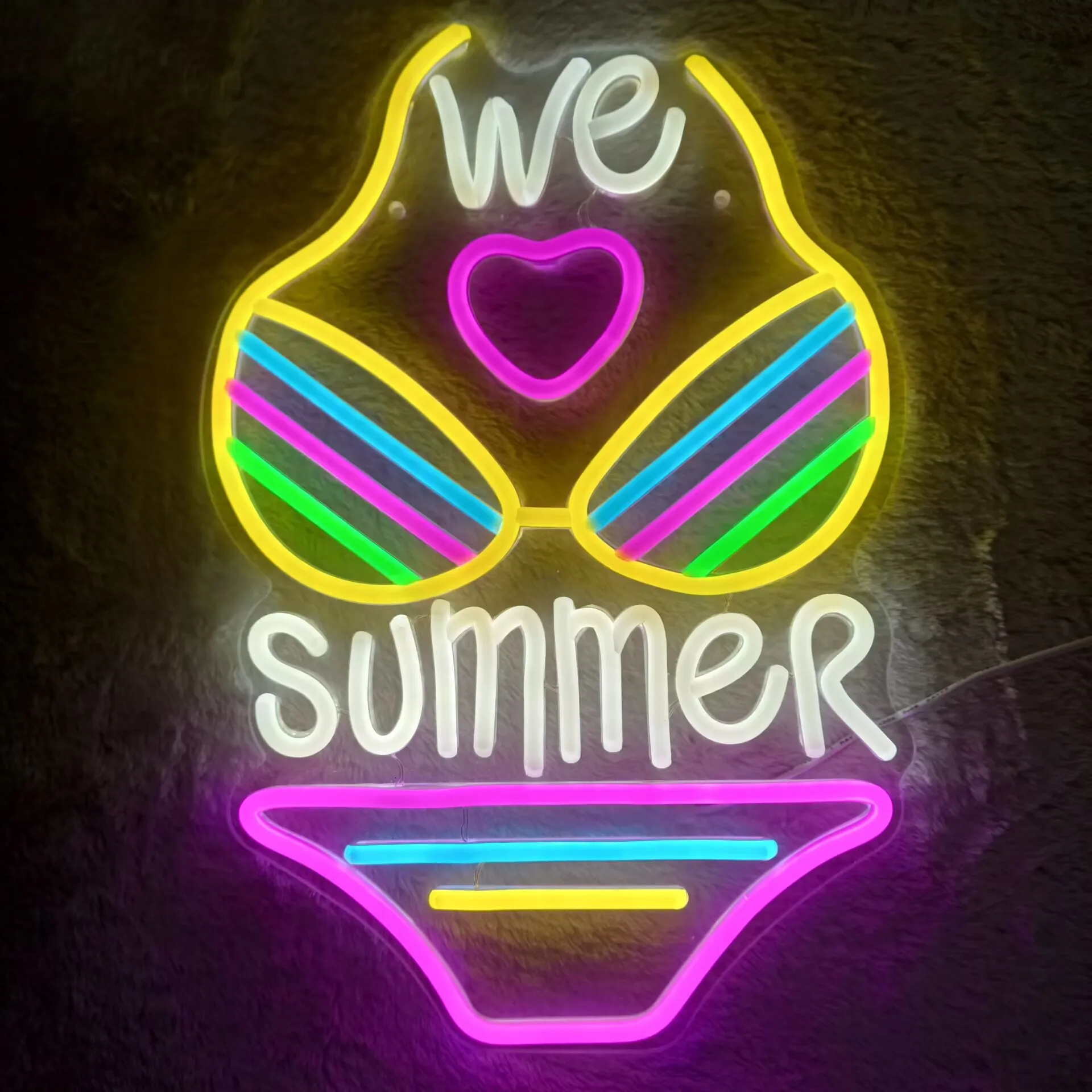 We Love Summer Neon Sign LED Neon Light USB Powered Dimmable for Tropical Theme Party Home Bar Summer Club Decor Gift for Friend
