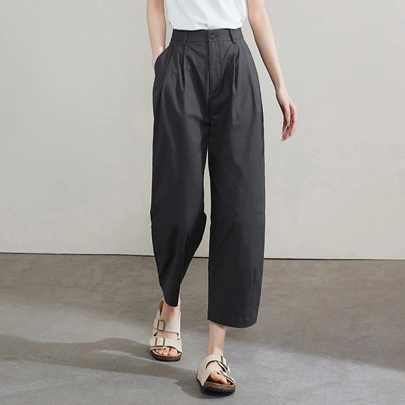 Women Carrot Pants Office Lady Japanese Style Cropped Pants New Style Summer Elastic High Waist Casual Loose Trousers Capris