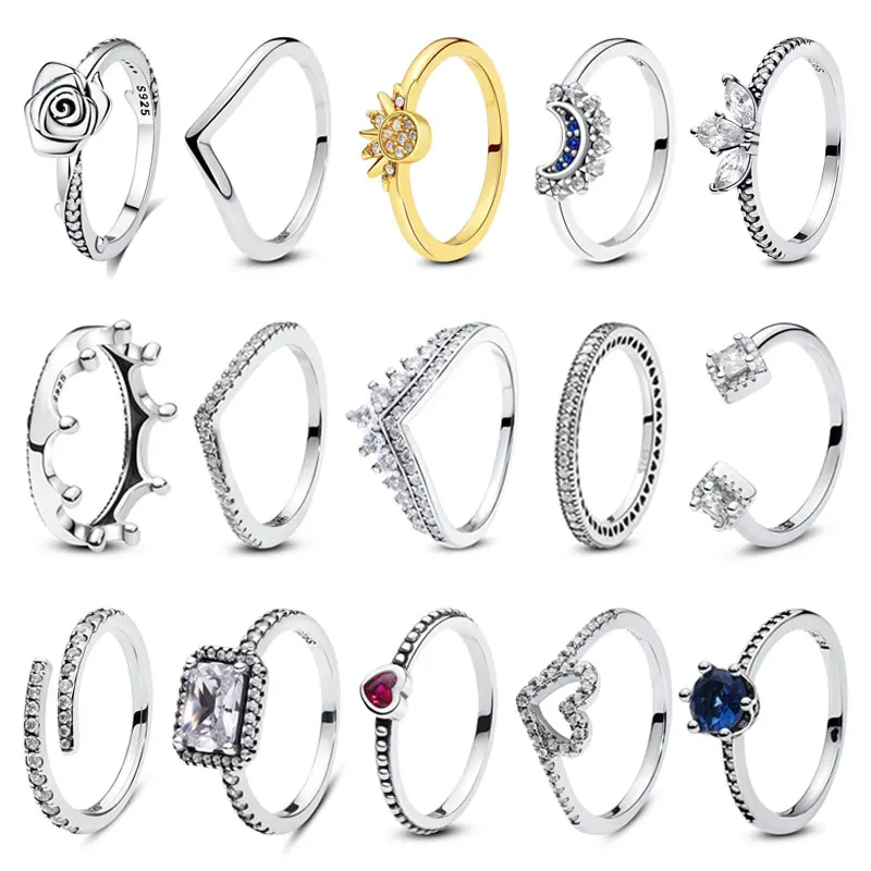 Anillo de Plata de Ley 925 Original para mujer, sortija de oro rosa de cristal con forma de corazón de amor, joyería de compromiso de boda, regalo de cumpleaños