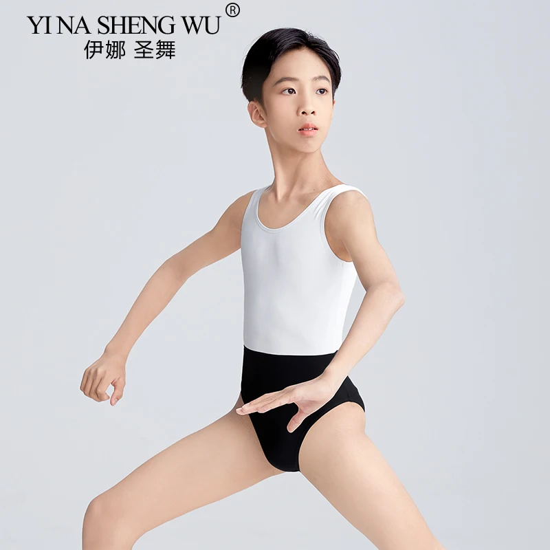 Boys' Dance Bodysuit with Black and White Matching Jumpsuit, Sports Exercise Jumpsuit, Fitness Jumpsuit, Slip Underwear