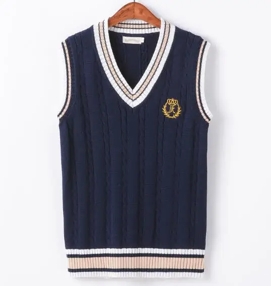 JK High School Uniform Vest Sweater Girls Autumn Student Young Tops Blue