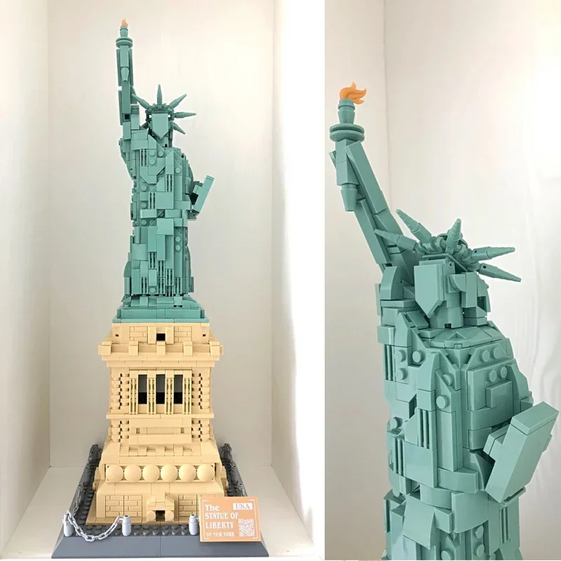 Cute Version Statue Of Liberty Of US Building Blocks  World Famous Architecture Bricks City Street View Toys For Kids Boy Gifts