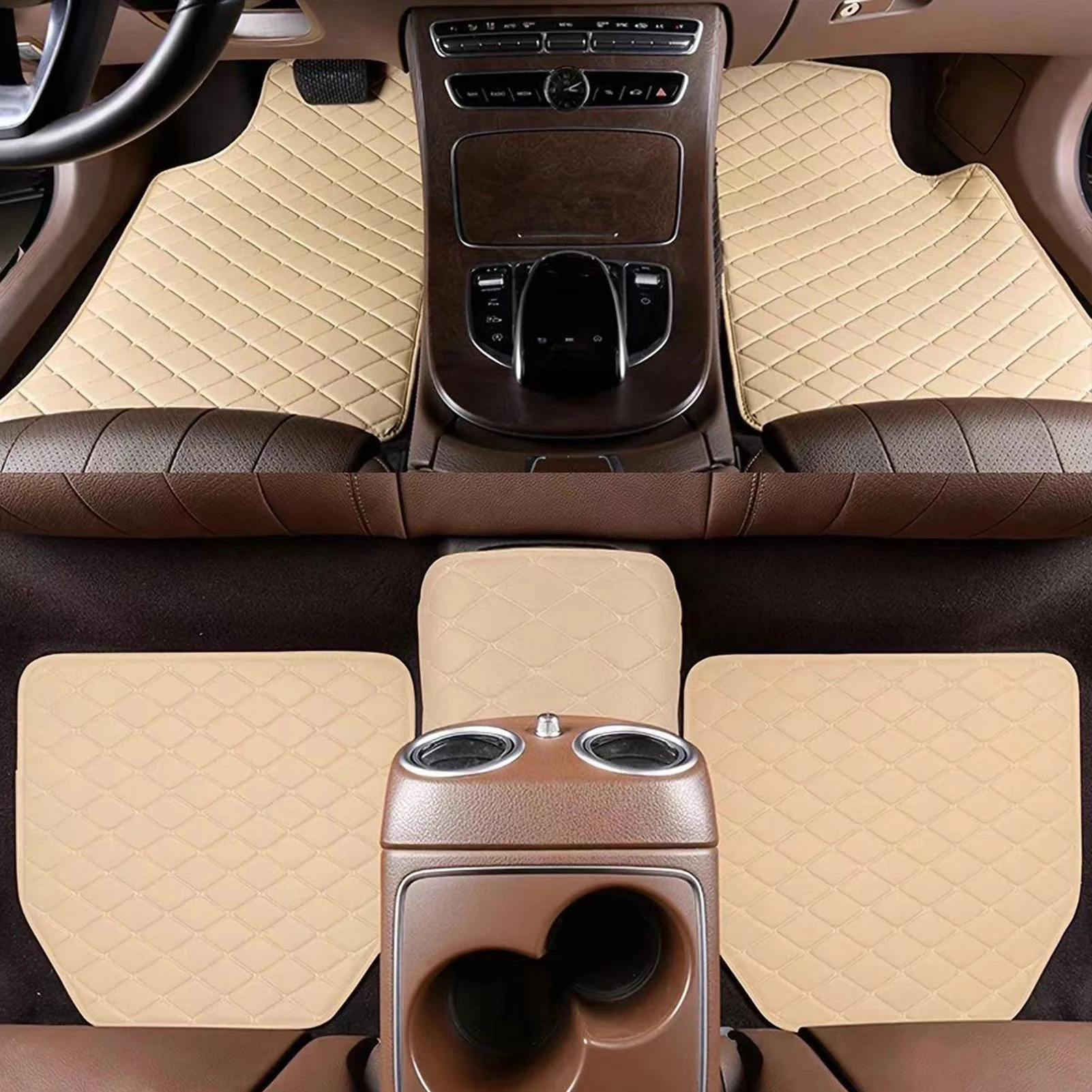 5PCS/Set Car Floor Mats Universal Leather Waterproof Auto Foot Pad Protector Carpet Front and Rear Mats Set Auto Accessories