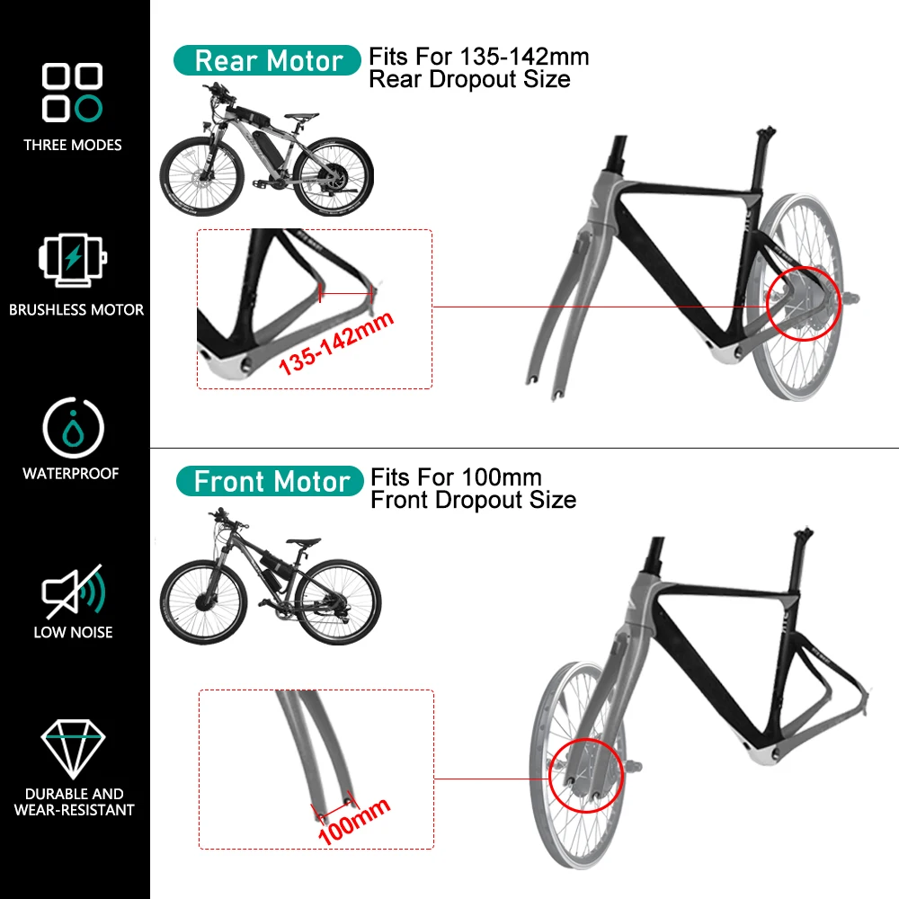 Motore del mozzo Ebike 48V/52V 2000W Brushless Non-gear anteriore mozzo posteriore motore ruota motrice muslimper per Kit di conversione eBike