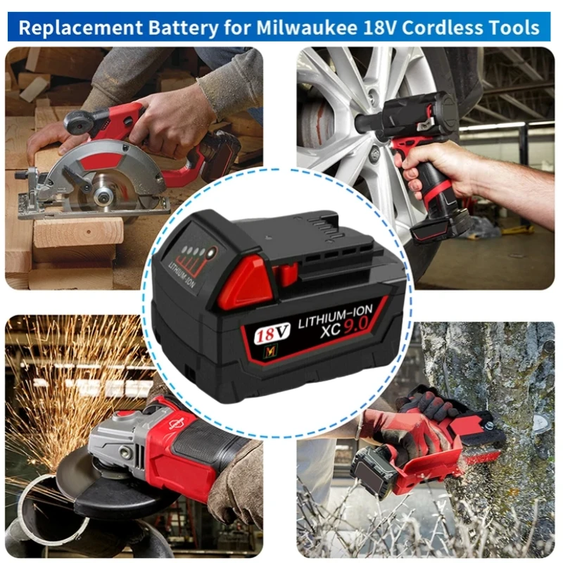18V For Milwaukee M18 Battery M18B6 XC 9.0 Ah Li-Ion 48-11-1860 48-11-1852 2604-22 2604-20 2708-22 2607-22Cordless Power Tools