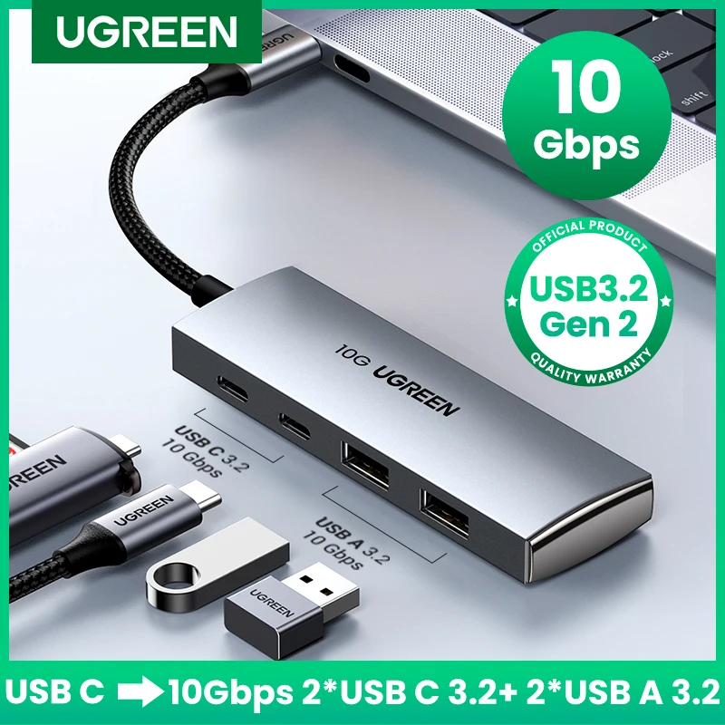 UGREEN-concentrador de puertos USB tipo C 3,2 Gen2, divisor de puertos USB tipo C A, 4 puertos USB 3,2 para MacBook Pro Air tipo C, adaptador multipuerto