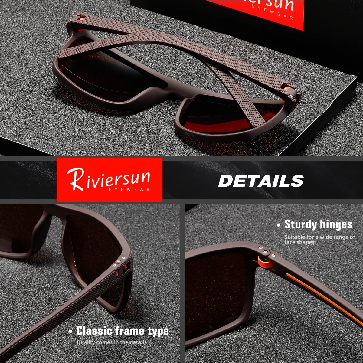 RIVIERSUN العلامة التجارية الجديدة الاستقطاب UV400 النظارات الشمسية الرجال النساء مربع ماتي إطار نظارات موضة عالية الجودة TR90 القيادة نظارات #5