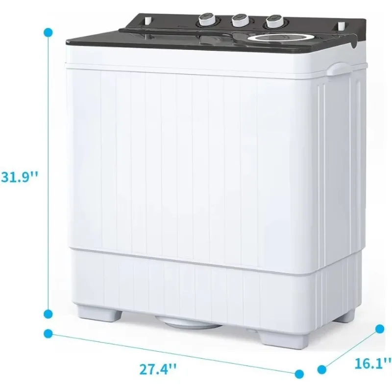 26Lbs Portable Washing Machine and Dryer, Twin Tub Portable Washer Dryer Combo with Drain Pump, Gray