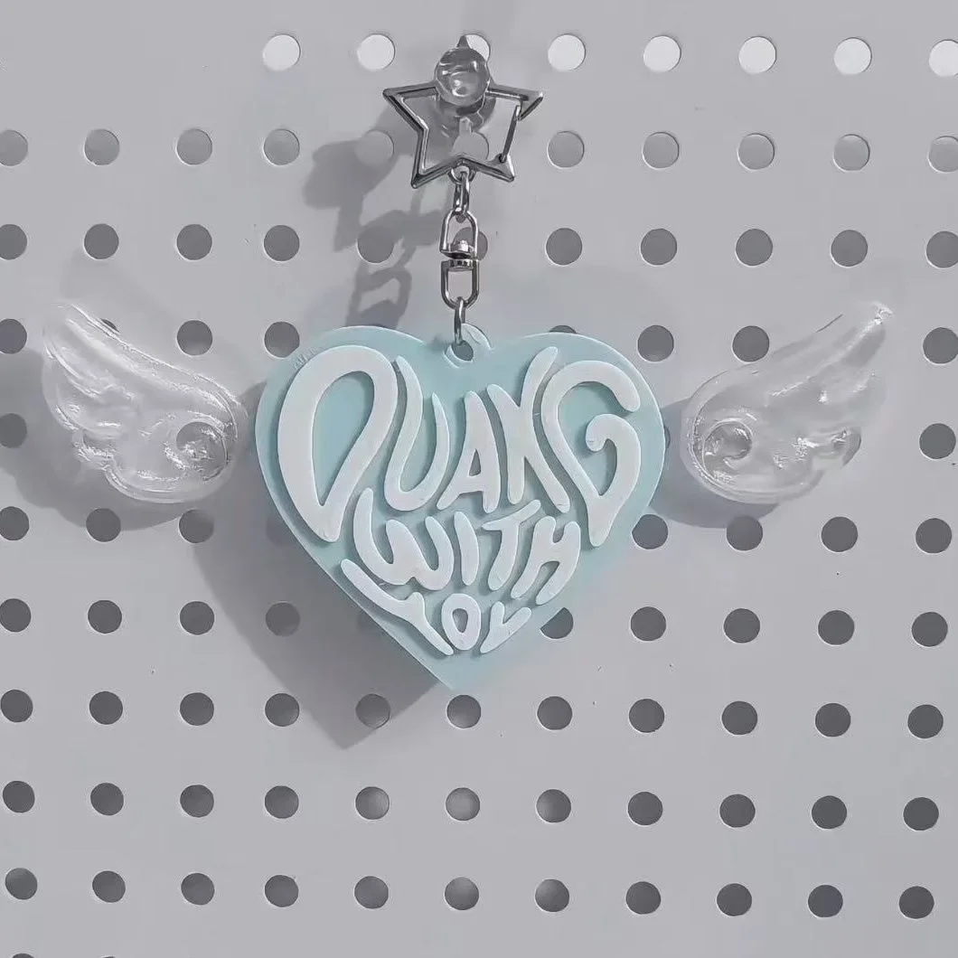 Heart Shape Letter Keychain QUANG WITH YOU Rubber Key Ring Star Clasp Bag Pendant Fans Collection Decor Gift For Women Jewerly