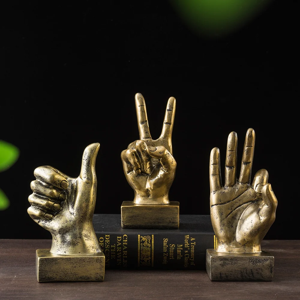 Vilead Resin Gesture Hand Finger Figurines Sculpture Retro Ornament Home Office Desk Table Shop Model Room Interior Decor Object