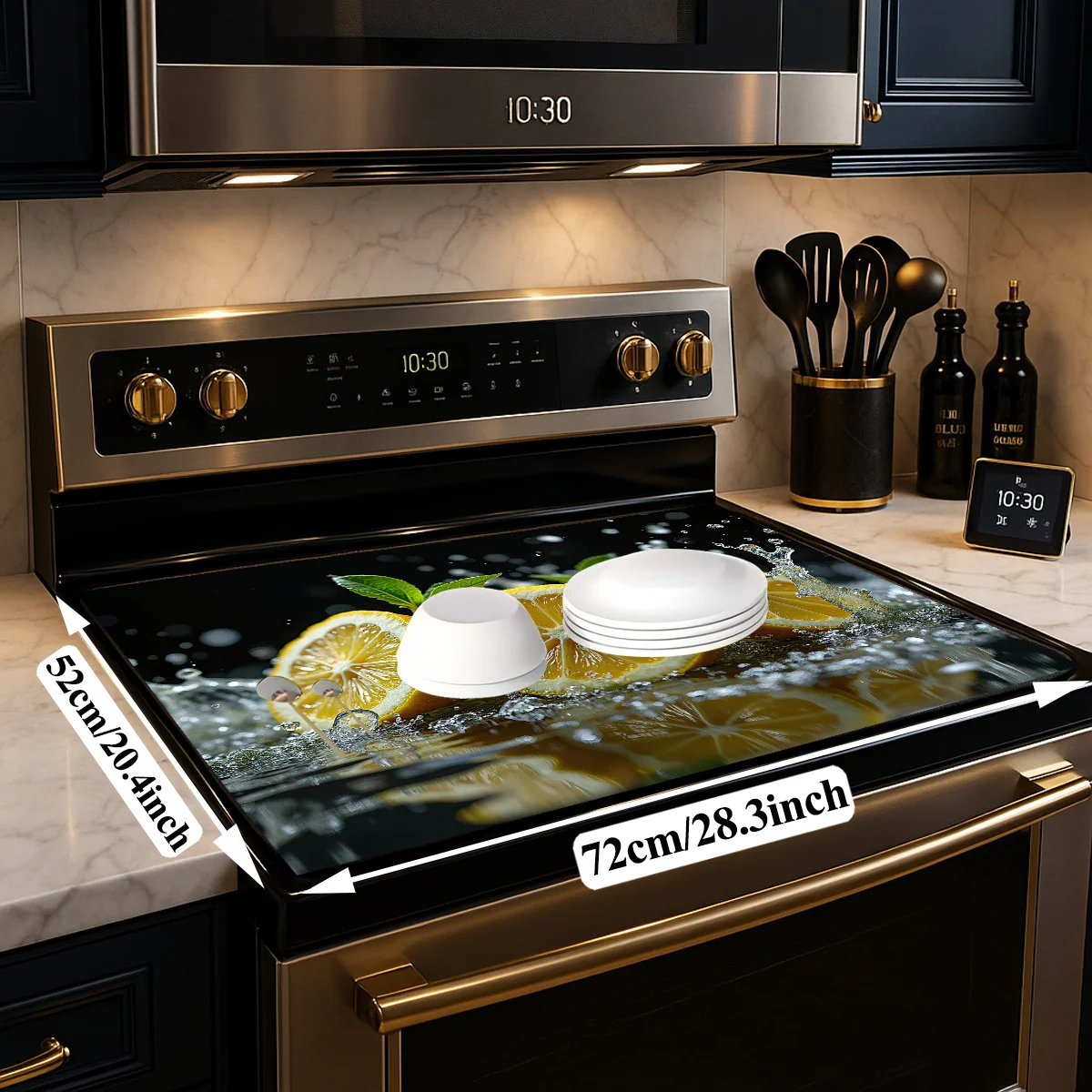 Lemon Ripples Stove Top Cover Vibrant Citrus Design Heat Resistant Non Slip Protector Mat for Electric Cooktop Home Decor