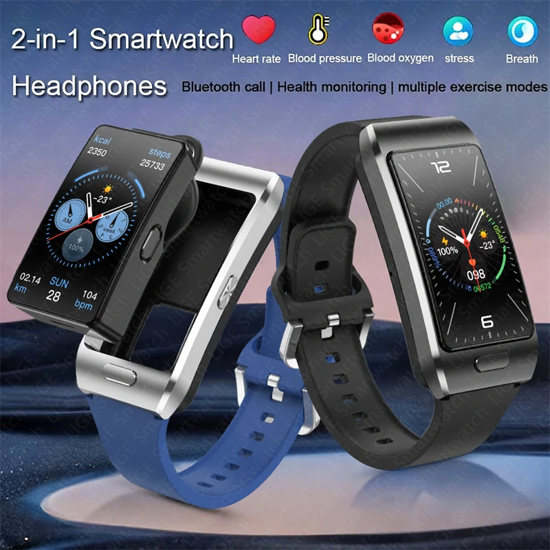 New 2 in 1 Bluetooth Headset Smart Watch Wireless Call Health Monitoring 1.57-inch Waterproof Sports Fitness Tracker Smartwatch