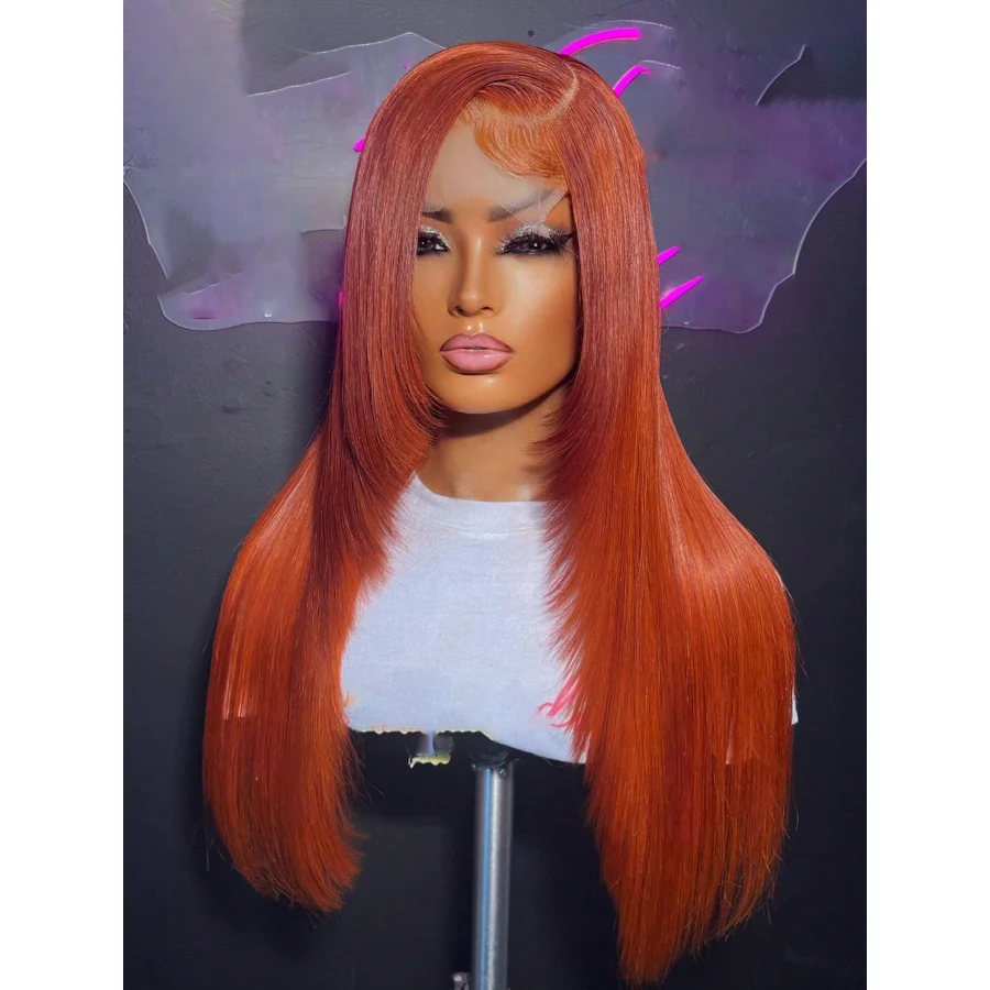 34-дюймовые рыжие оранжевые 13X4 парики из натуральных волос на кружеве спереди, бразильские предварительно выщипанные с детскими волосами, 200% длинные прямые человеческие волосы