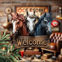 9in Rustic Color Wooden Horse Welcome Sign 2D Flat Wooden Wall Farmhouse Style Decoration Home Porch Pendant Horse Lover Gift