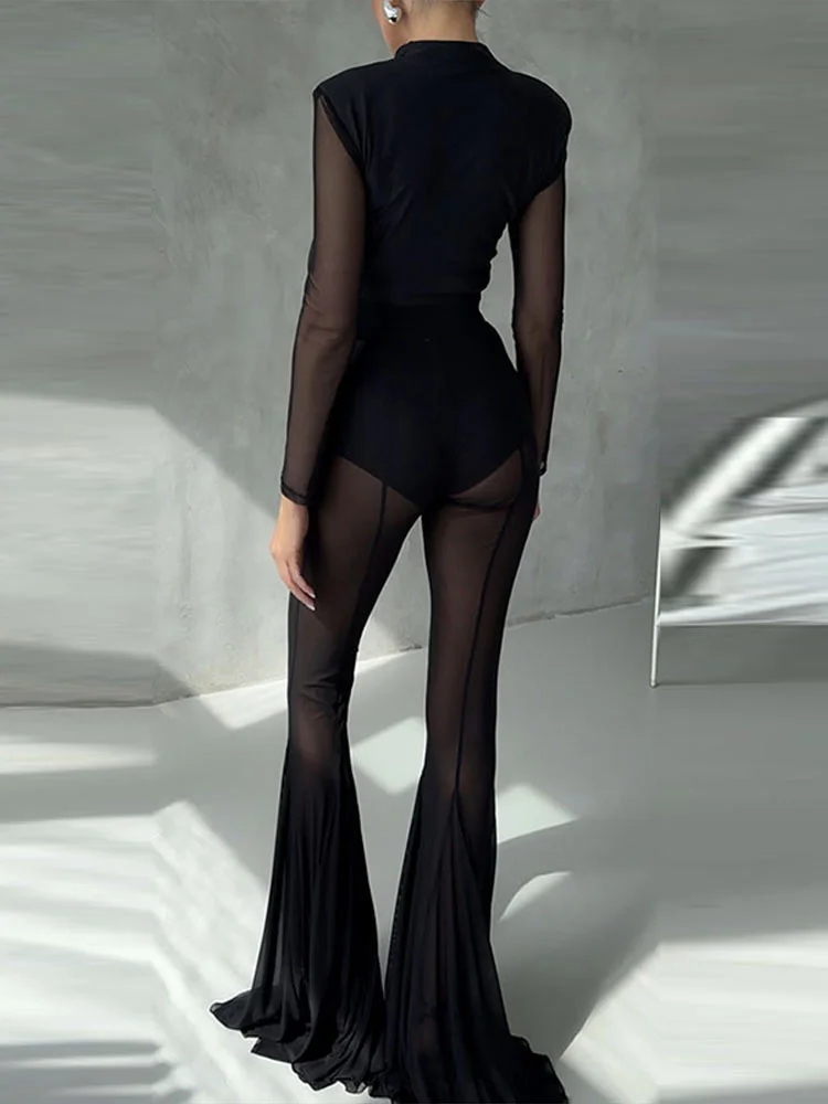 انظر من خلال شبكة مطوي مضيئة السراويل النساء مطوي مرونة عالية الخصر موضة مساء حفلة بنطلون 2025 ثوب صيفي بناطيل أنيقة