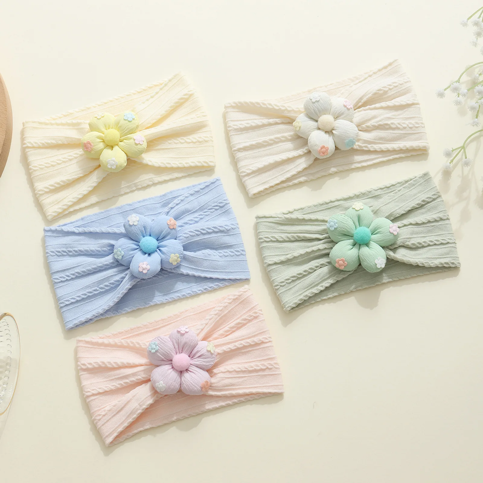 

30 PCS/Lot, Five Petal Flower Nylon Headband Elastic Soft Baby Turban Headwrap For Infant Newborn Headwear Baby Hair Accessories
