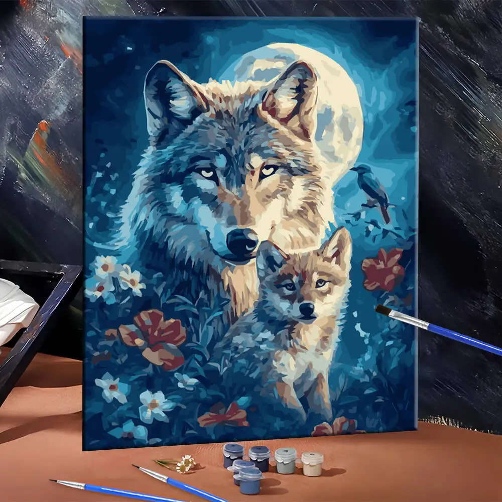 DIY Digitale Malerei Wolf Mond Malen Nach Zahlen Cartoon Tier Handgemalte Malerei Kunst Bild Artcraft Auf Leinwand Einzigartiges Geschenk