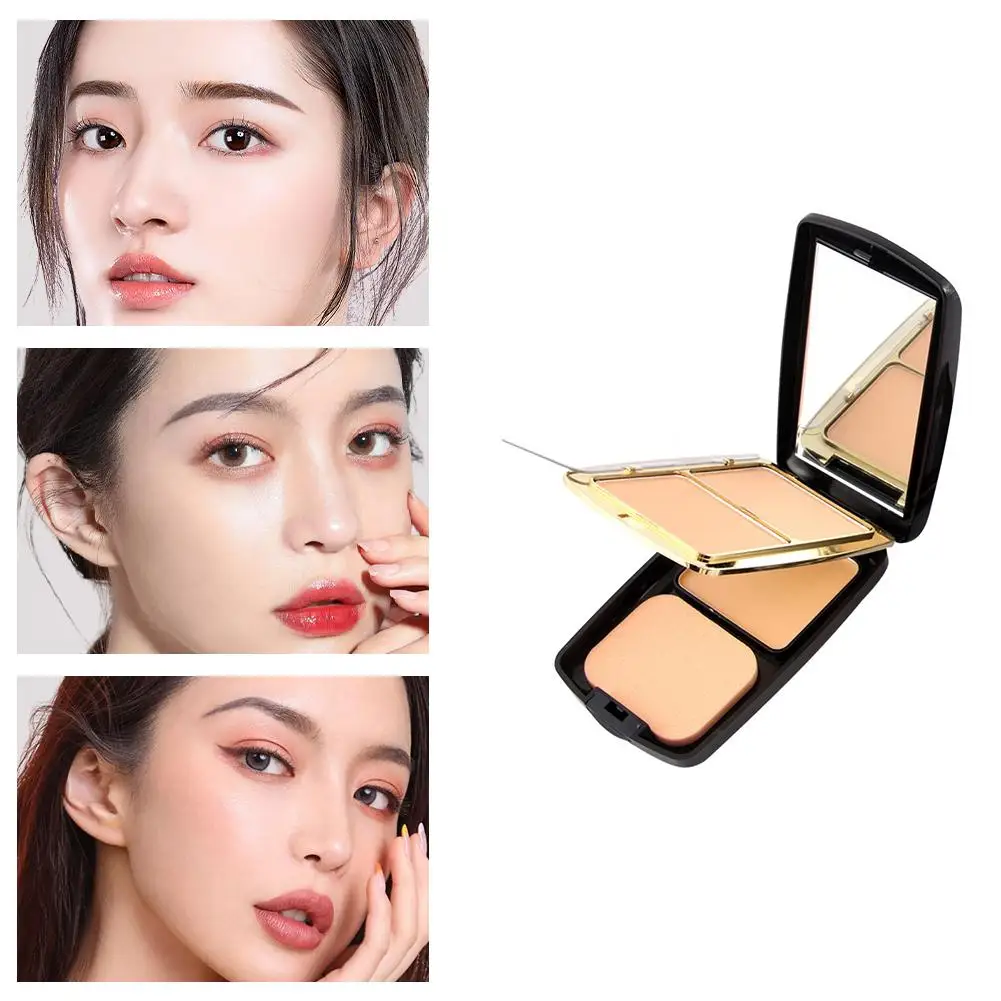 Poudre imperméable 3 couleurs avec miroir, maquillage, poudre de maquillage compacte complète pour fille, couverture faciale de base, cosmétiques V3P5
