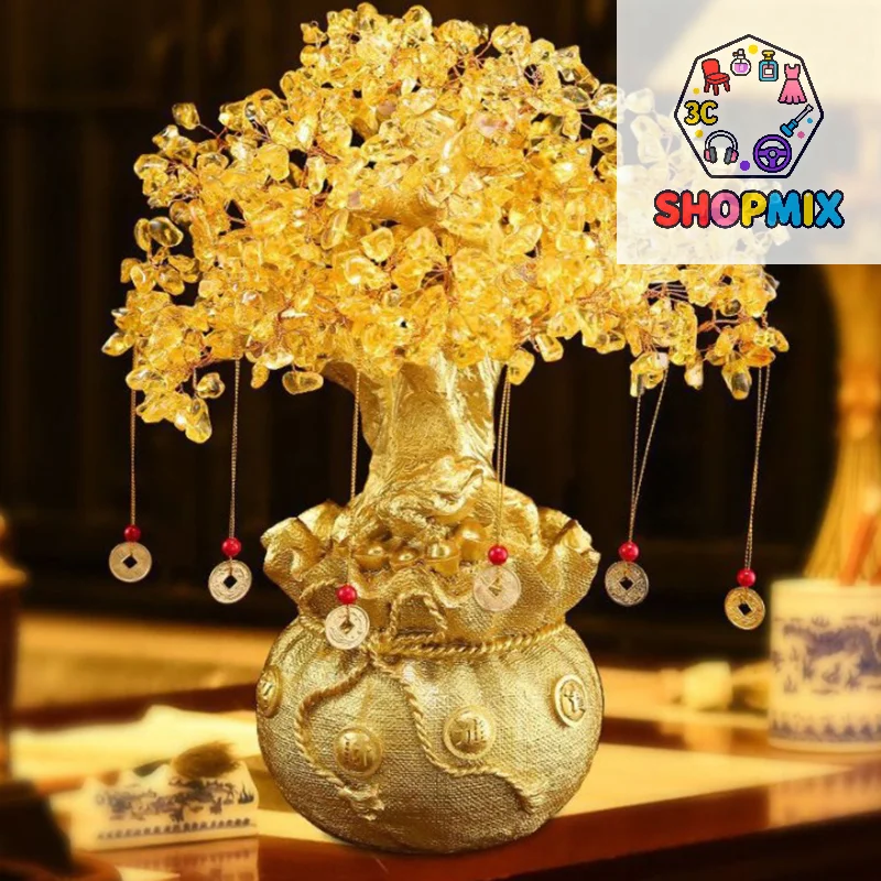 Árbol de la Fortuna, Árbol de Cristal Amarillo, Adornos Naturales de Árbol del Dinero, Estilo Bonsái, Adornos de Feng Shui para la Riqueza y la Suerte