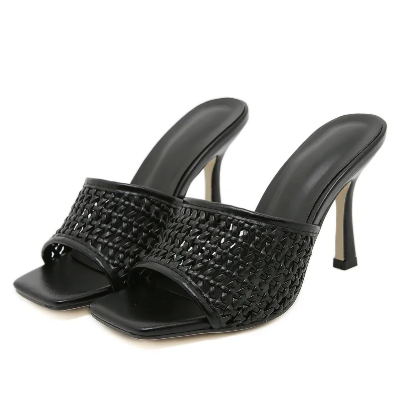 

Aneikeh/Дизайнерские женские тапочки с квадратной головкой и дышащей сеткой, летние вечерние модельные шлепанцы на тонком высоком каблуке