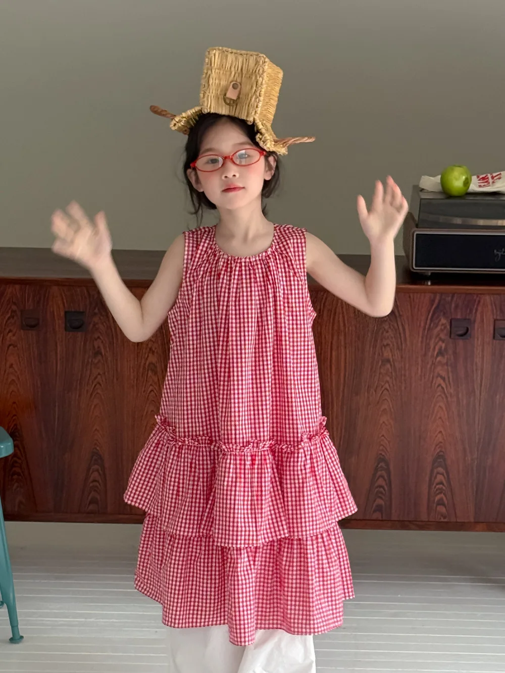 

Girls Skirt 2025 Summer New Childrens Clothes Korean Style Baby Girl Loose Plaid Lace Princess Dress Casual Simple Daily