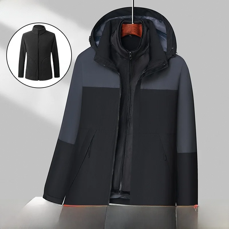 

Thiened Color Blo Silver Fur Lined 3-in- Detachable Men's And Women's Autumn Winter Heavy Du Climbing Jaet Coat