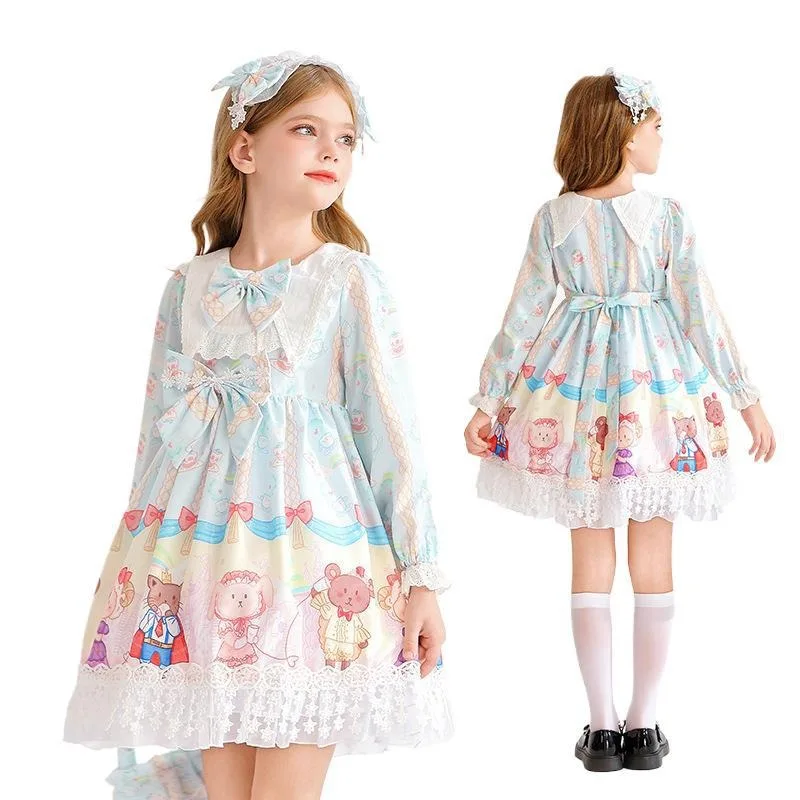 

Children's Lolita Long Sleeve Dress For Girls Lace Princess Dress With Country Style For Little Girls Party Role Playing Outfits