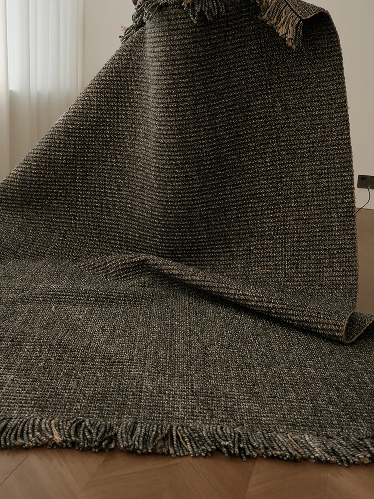 

Handmade Tassel Wool Carpet Living Room No Glue Woven Simple Area Rug Livingroom Large Bedside Soft Mat Double Sided Used