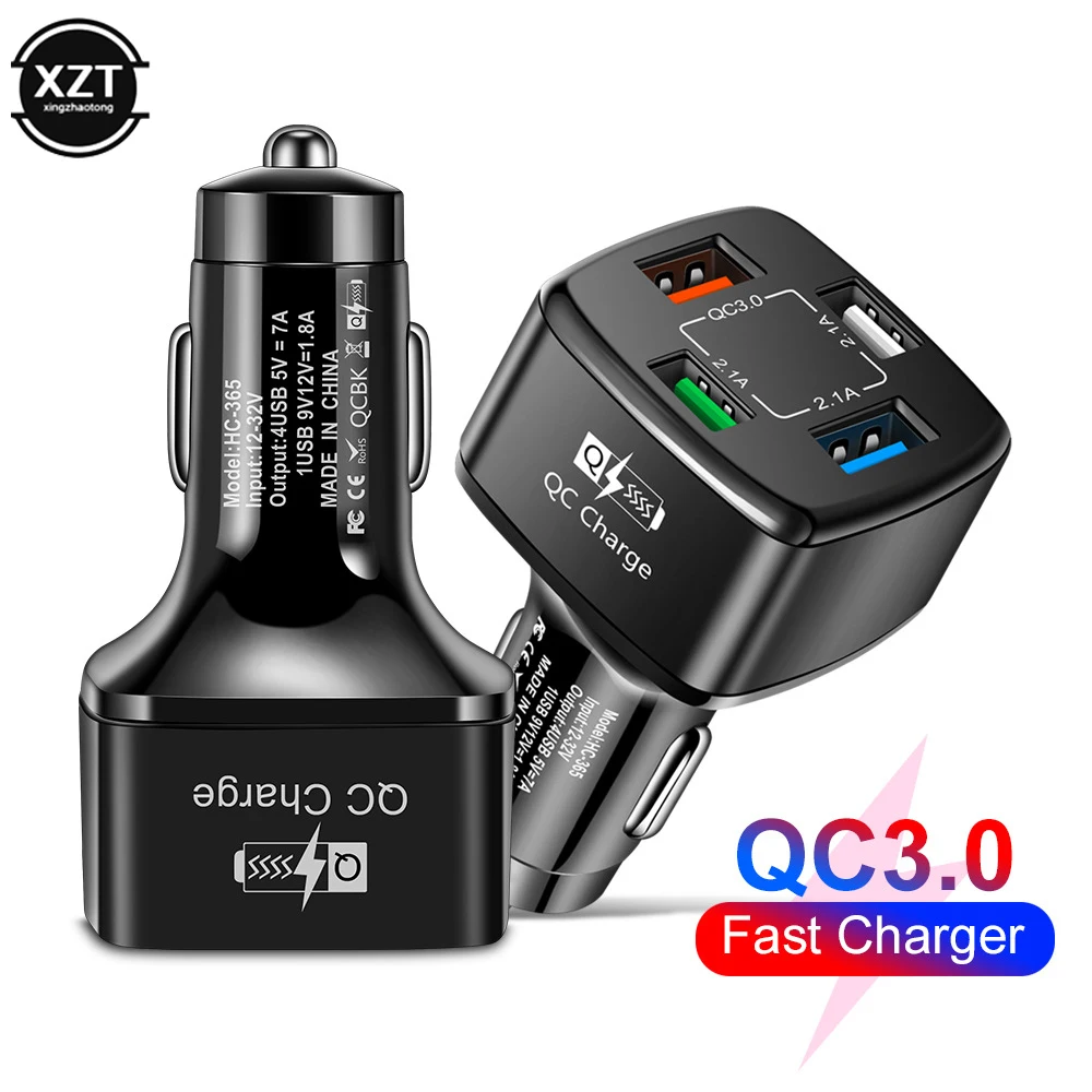 

38W 4 USB QC 3.0 Car Charger Fast Charging USB Car Phone Charge For iPhone 13 Xiaomi Huawei Samsung Tablet Quick Charger Adapter