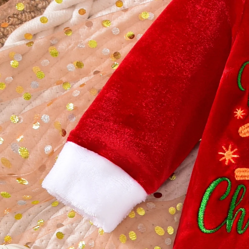 My First Christmas Baby Romper Jumpsuit Red Velvet Hat Mittens Newborn Infant Toddler Holiday Outfit Clothes for Boys Girls